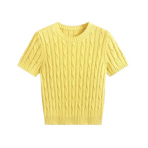 Tops en tricot pour femmes à manches courtes respirants d'été, décontractés en plein air, tricot torsadé, col rond, <span class=keywords><strong>pull</strong></span> pour femmes - Product Image 5