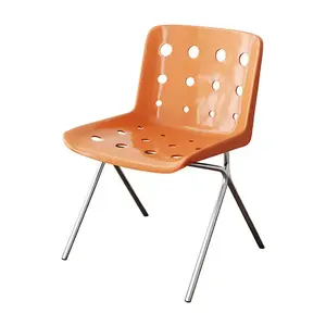 Retro Style Back Hollowed Out Design Metal Leg Modern Plastic Cheese Chairs For Korea Dining Chair
