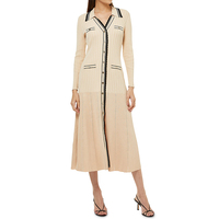 Robe midi élégante pour femme, col polo, manches longues, mode boutonnée, décontractée, tricotée, côtelée, pour le bureau, l'été, taille naturelle.