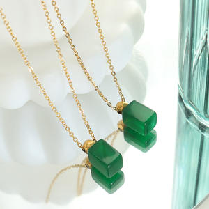 18K Gold Plated Stainless Steel Minimalist Style Green <b>Glass</b> Stone Pendant Necklace for Women Gift - Product Image 2