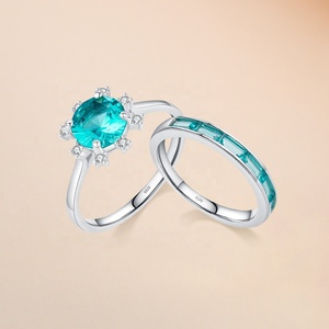 Neuestes Design 925 Silber Kristall ringe Großhandel Paraiba Blue Sunflower 2 Finger Zirkon Ewigkeit Ringe Set für Frauen - Product Image 1