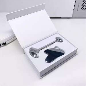 Wholesale Metal Stainless Steel Skin Lift Body Massage Silver 3D Face Roller Gua Sha Set - Product Image 1
