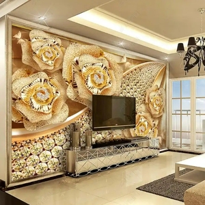 3D Maßgefertigte Blumen-Tapete Kristall-Diamant Luxus-Blumen Abzieh- und Aufkleb-Wandbild Tapete für Sofa TV-Hintergrund Schlafzimmer - Product Image 3