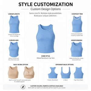 YWJC GARMENT Top Corto Azul Casual de Punto Acanalado y Chaleco sin Mangas para Mujer en Spandex/Nylon - Product Image 4