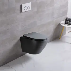 モダンなブラックカラーリムレス壁掛け便器セラミック高品質マットブラック壁掛けトイレ