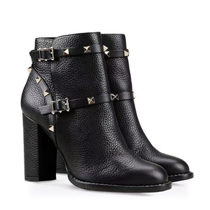 <b>Round</b> <b>Toe</b> Black Stud Decor Short Buckle Strap Rivet Fashion Women Ankle Boots New Arrival Plus Size 46 - Product Image 3