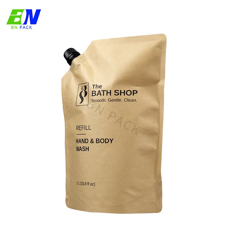 Recyclable brown kraft paper spout bag for shampoo  bath cream  shower gel