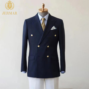 Abito da uomo classico premium in lana blu navy <span class=keywords><strong>doppiopetto</strong></span>, traspirante e su misura, per matrimonio - Product Image 1
