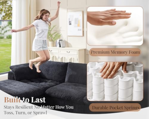 Sofá Seccional de Tela Estilo Escandinavo con Otomana, Tres Plazas, Espuma de Alta Densidad, Sellado al Vacío, Tamaño Estándar - Product Image 4