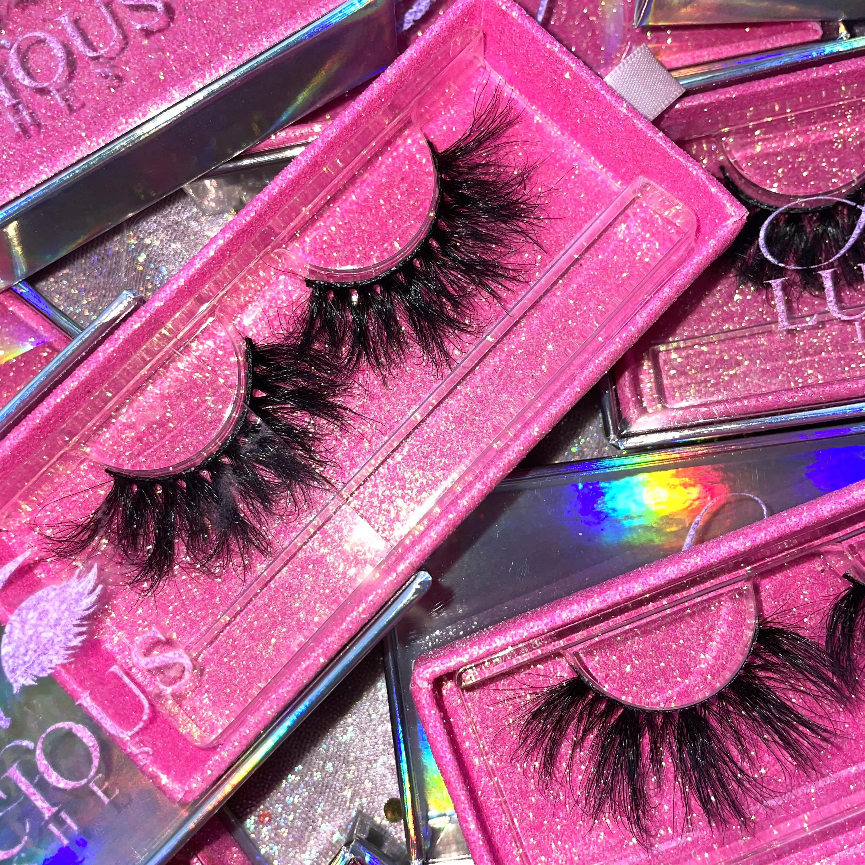 Wholesale pink luxury lashboxes fluffy 3d mink full strip lashes packaging supplies 25mm mink custom eyelashes with lashbox