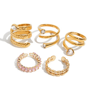 <b>Crystal</b> <b>Rings</b> Set For Women Gold Tone With Zircon Stones Heart Snake Design Everyday Wear Jewelry - Product Image 5