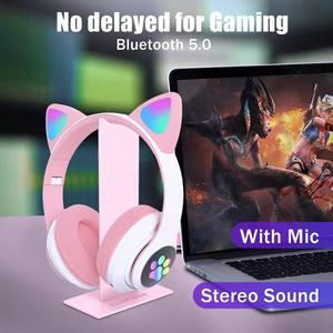 Casques de jeu sans fil STN28 avec design oreilles de <span class=keywords><strong>chat</strong></span> mignonnes, microphones et indicateur de batterie LED, prix d'usine, vente <span class=keywords><strong>chaude</strong></span>, étanches - Product Image 4
