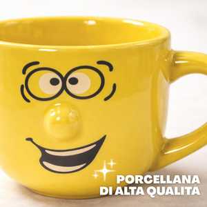 Ensemble de 4 tasses à petit-déjeuner en porcelaine multicolores avec visages amusants, 450 ml, compatibles lave-vaisselle - Product Image 3