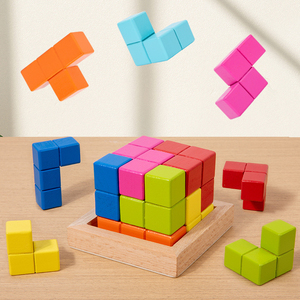 Jeux de blocs de construction en bois Montessori pour garçons, filles, enfants, jouets de sol, puzzle 3D familial, blocs de construction en bois colorés - Product Image 2