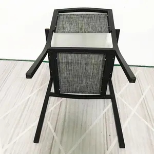 Durable Outdoor Dining Armchair Metal Aluminum Mesh Wooden Chair For Coffee Shop Hotel Apartment Patio Cafe Seating