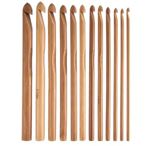 12Pcs Wooden Bamboo Crochet Hooks Set Handcrafted Knitting Needles Weave Yarn Craft Weave Sewing Needles Tool