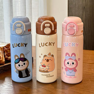 Termo de Acero Inoxidable Lucky Rabbit 316 para Niños, Uso Escolar, Tapa Abatible Portátil con Pajita, Color Azul - Product Image 4