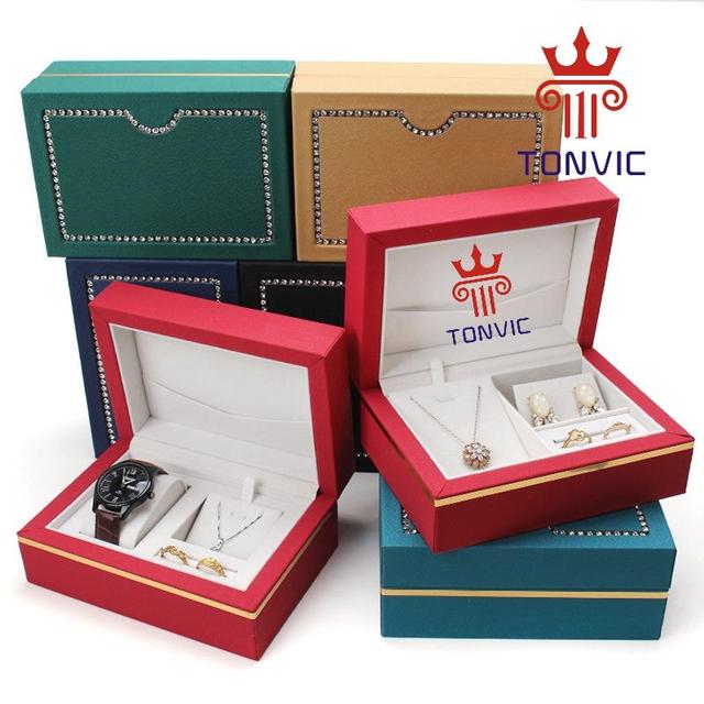 Luxury Custom Logo Portable PU Leather Watch Jewelry 3 in 1 Gift Box Packaging Set Watch Case Diamond Box for Men's Women's