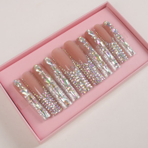 En gros <span class=keywords><strong>Faux</strong></span> <span class=keywords><strong>ongles</strong></span> en gel acrylique forme cercueil 3D pour nail art DIY, ensemble de <span class=keywords><strong>manucure</strong></span> réutilisable pour les doigts, pré-conçus avec colle - Product Image 3