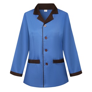 Cleaning Uniform Short Sleeve Unisex Blue Cotton Breathable Workwear For Housekeeping Property Service - Product Image 2