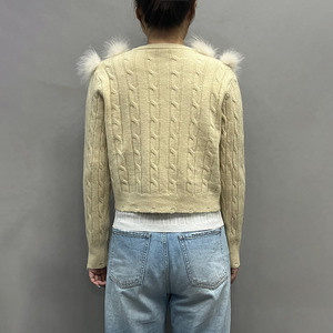 Cardigan élégant à col rond et fermeture éclair en fausse fourrure pour femme – Pull décontracté en fausse fourrure de renard - Product Image 4