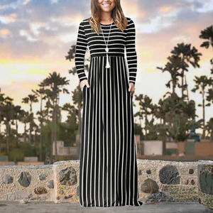 Robe longue décontractée pour femmes avec manches longues été Sexy imprimé rayé taille naturelle-Logo avant écologique pour l'automne - Product Image 2