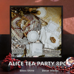 8 pièces de papier autocollant en dentelle ajourée, série <span class=keywords><strong>Alice</strong></span> Tea Party, carnet, <span class=keywords><strong>journal</strong></span>, matériel de <span class=keywords><strong>d</strong></span>écoration DIY, lot de papier de base - Product Image 2