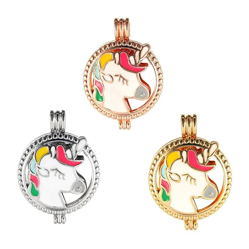 Cute Unicorn Locket Pearl Cage Pendant DIY Essential Oil Diffuser Jewelry Accessories DIY Necklace For Women Gift Unisex Jewelry