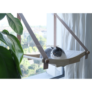 Venta al por mayor hamaca para gatos marco de madera ventosa resistente lona lavable asiento soleado muebles elevados gato ventana cama gato pared - Product Image 3