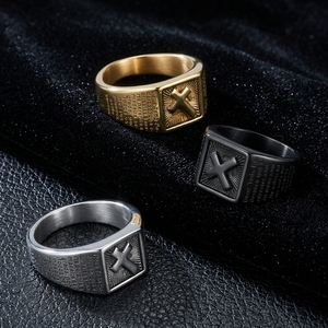 <b>Men's</b> Cross <b>Ring</b> <b>Titanium</b> Steel Gold Black Index Finger Jewelry Gift Fashion Geometric Shape Retro Street Style Plain Inlay - Product Image 1