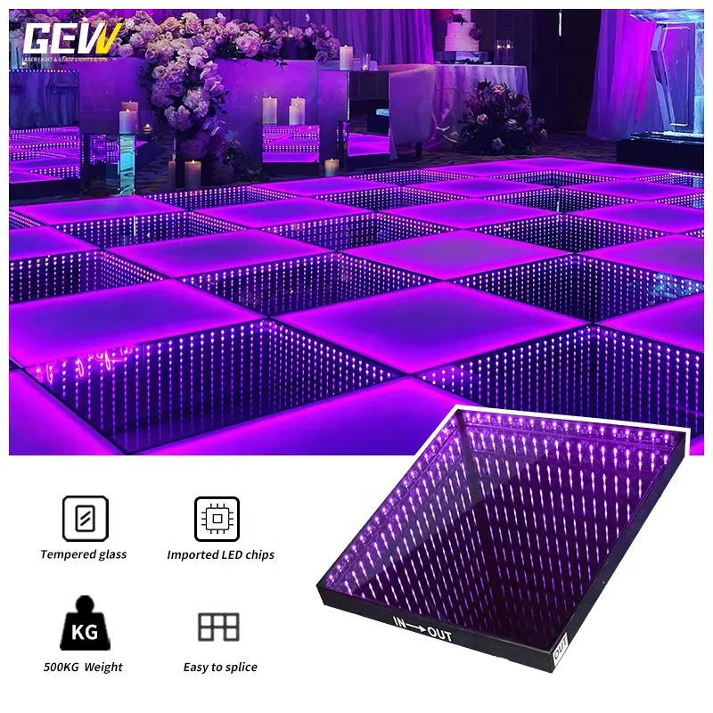 Gevv Fabrikanten Van Goede Kwaliteit Top Licht Dansvloer Led Draadloze Podium Infinity 3d Magnetische Dansvloer Voor Trouwshow