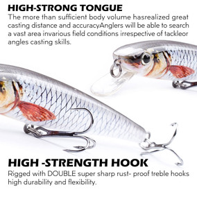 Señuelo Minnow de 11.2cm y 11g, Cebo de Superficie ABS para Pesca de Lubina y Salmón en Lago y Río con Anzuelo Triple - Product Image 3
