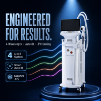 Système d'épilation au laser à diode de qualité commerciale à 4 longueurs d'onde (755 nm/808 nm/940 nm/1064 nm) avec 4 tailles d'application interchangeables et refroidissement par air