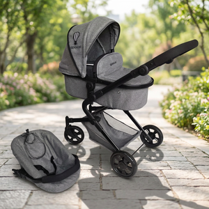 Apexcel Luxe 3-en-1 : Poussette, Landau, Buggy, Chaise Haute, Porte-Bébé Tandem, Chariot, Poussette Jumelle, Lit de Voyage en Plastique et Mousse - Product Image 3