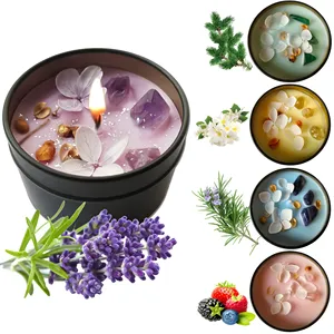Bougie en cire de soja de luxe 250g, marque privée, faite à la main, semi-artisanale, parfum frais, fleurs séchées, pots en fer noir/étain, personnalisable - Product Image 1