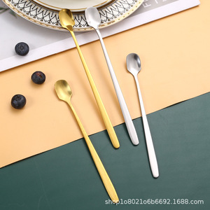 Cuillère en acier inoxydable à long manche, petite cuillère ronde pour café, miel, desserts, cocktails, durable, couleur unie - Product Image 4