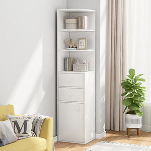 Armoire de rangement d'angle à 3 niveaux avec tiroir, armoire de salon blanche - Product Image 1