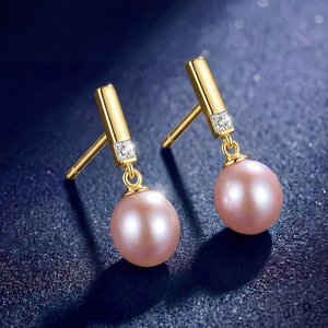 Boucles d'oreilles pendantes en cuivre plaqué or 18 carats avec perles roses pour femmes, bijoux élégants avec zircone cubique carrée et perles ovales, cadeau de mariage - Product Image 3