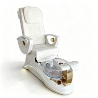 Fauteuil de pédicure de luxe, station de pédicure spa, fauteuil de massage des pieds inclinable électrique avec bol en verre et lumière LED pour salon de beauté des ongles