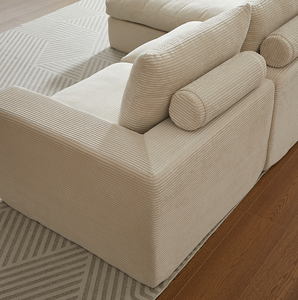 99-Inch Boneless Couch Chaise L-Shaped Modern Upholstered Sectional <b>Sofa</b> Set Three Pillows Corduroy PU Cover Living Room - Product Image 4