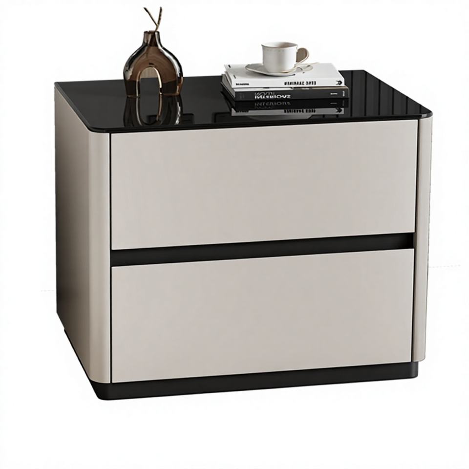Timber Sizes Table Modern Lacquered Wood Nightstand Two Drawer Bedside Table Tempered ...