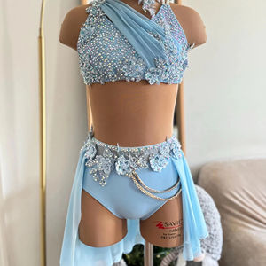 Costume da ballo da sala personalizzato da donna per adulti, top a corsetto in rete con pantaloni a gamba larga, colore beige guscio d'uovo - Product Image 2