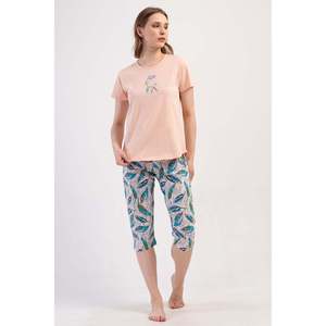 Traje de dormir capri ovalado de manga corta con cuello redondo para mujer - Product Image 3