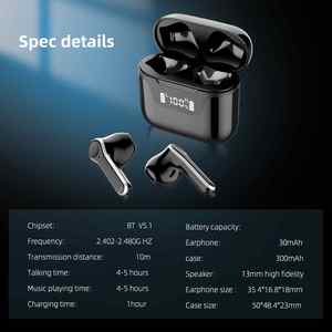 Écouteurs intra-auriculaires sans fil V5.3 avec affichage numérique de la batterie, chipset JL, étanchéité IPX-5, contrôle tactile et réduction active du bruit - Product Image 4