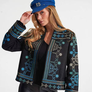 Chaqueta Acolchada de Lona Tejida para Mujer, Otoño-Invierno 2025, con Botones, Bordado Floral y Forro de Algodón, para Fiestas - Product Image 1