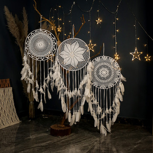 Grand <span class=keywords><strong>attrape</strong></span>-rêves bohème à suspendre au mur avec plumes, anneau métallique tissé à la main, décoration bohème <span class=keywords><strong>pour</strong></span> salon et chambre - Product Image 3