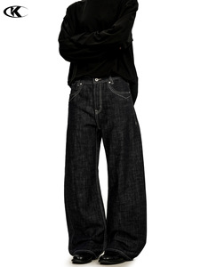 <span class=keywords><strong>Jeans</strong></span> d'hiver en denim brut bleu foncé de style américain 11KN pour hommes et femmes, coupe ample <span class=keywords><strong>vintage</strong></span>, polyvalent, jambe large, droit, décontracté - Product Image 3