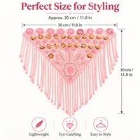 Col châle à franges perlées roses, cape triangulaire à strass et paillettes, garniture à pompons faite à la main pour costumes de danse, fêtes, festivals et projets DIY