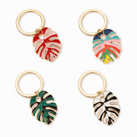 Monstera-Blatt Schlüsselanhänger aus Zinklegierung mit Emaille, Goldener Schlüsselring, Taschenanhänger, Tropischer Blattanhänger, Geschenk für Frauen und Männer, Auto- und Handtaschen-Deko