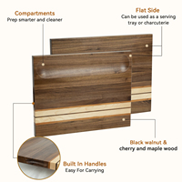 Planche à découper de luxe en bois mixte (noyer, cerisier, érable) en gros, plateau rayé 3 bois, bloc de boucher, marque privée, cadeau de pendaison de crémaillère
